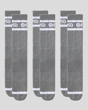 3 PACK - LOGO STRIPE CREW - GRAY